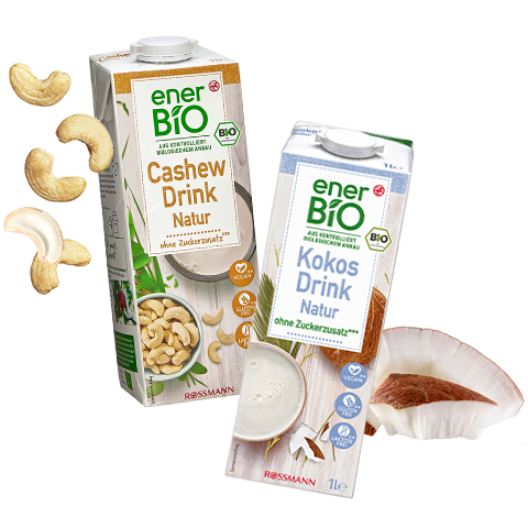 enerBiO Cashewdrink Natur & enerBiO Kokosdrink Natur sind vielseitig einsetzbar.