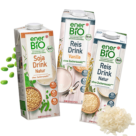 enerBiO Sojadrink Natur und enerBiO Reisdrink Natur sind leckere, laktosefreie Bio-Alternativen.